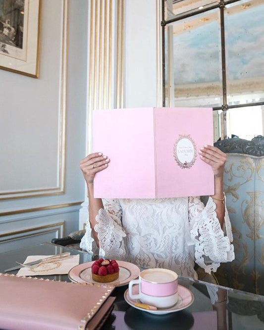 self care sunday with girl at pink cafe